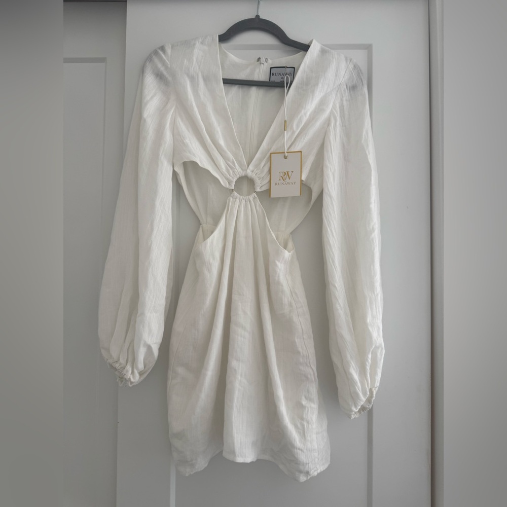 Runaway White Long Sleeve Cutout Mini Dress